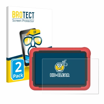 Front side of a product packaging with the brand logo BROTECT. Next to it is the device Launch X-431 ProV5 2023 (10,1
