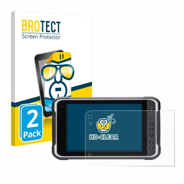 Front side of a product packaging with the brand logo BROTECT. Next to it is the device Handheld Algiz RT8 shown with the corr