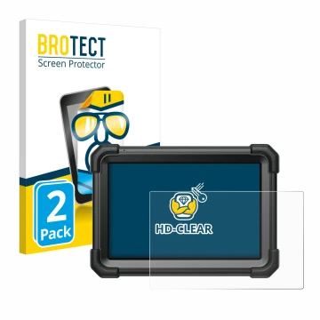 Front side of a product packaging with the brand logo BROTECT. Next to it is the device Launch X-431 Pro3 Apex shown with the 