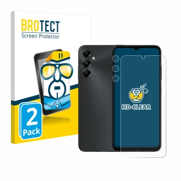 Front side of a product packaging with the brand logo BROTECT. Next to it is the device Samsung Galaxy A05s (Front+Camera) sho