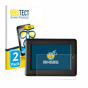 Front side of a product packaging with the brand logo BROTECT. Next to it is the device XC Tracer Maxx II shown with the corre