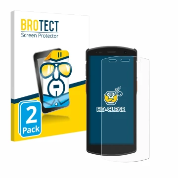 Front side of a product packaging with the brand logo BROTECT. Next to it is the device Urovo CT58 shown with the correspondin
