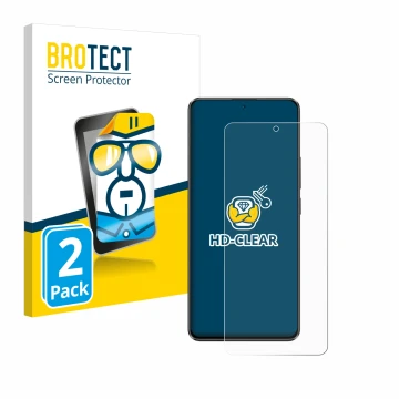 Front side of a product packaging with the brand logo BROTECT. Next to it is the device Xiaomi Poco X6 shown with the correspo