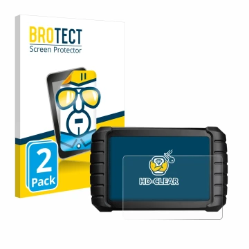 Front side of a product packaging with the brand logo BROTECT. Next to it is the device iCarsoft CR Max BT (2024) shown with t