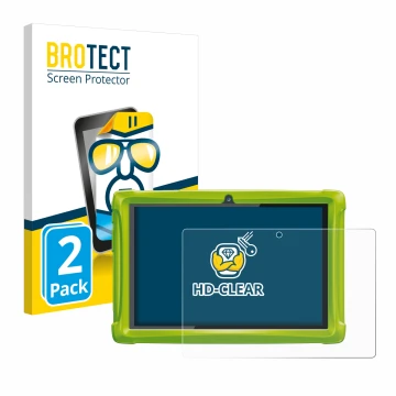 Front side of a product packaging with the brand logo BROTECT. Next to it is the device Clementoni Clempad 10 shown with the c