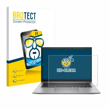 Front side of a product packaging with the brand logo BROTECT. Next to it is the device HP Zbook Firefly 14 G10 shown with the