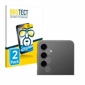 Front side of a product packaging with the brand logo BROTECT. Next to it is the device Samsung Galaxy S24 Plus (ONLY Camera L