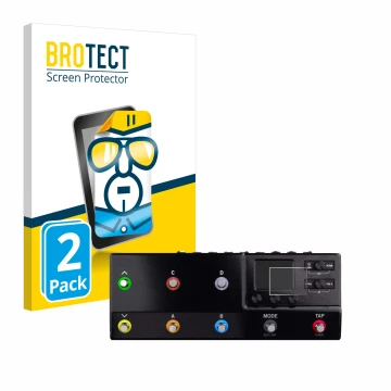 Front side of a product packaging with the brand logo BROTECT. Next to it is the device Line 6 hx stomp XL shown with the corr