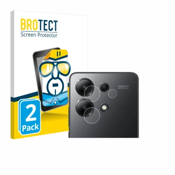 Front side of a product packaging with the brand logo BROTECT. Next to it is the device Xiaomi Redmi Note 13 5G (ONLY Camera L