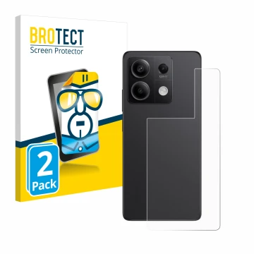 Front side of a product packaging with the brand logo BROTECT. Next to it is the device Xiaomi Redmi Note 13 Pro 5G (Back) sho