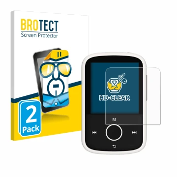 Front side of a product packaging with the brand logo BROTECT. Next to it is the device Majority MP3 16GB shown with the corre