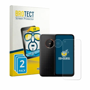 Front side of a product packaging with the brand logo BROTECT. Next to it is the device Gigaset GX6 Pro (Front+Camera) shown w