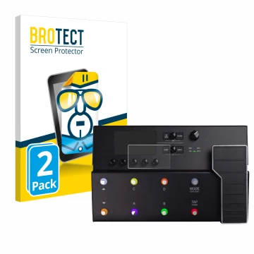 Front side of a product packaging with the brand logo BROTECT. Next to it is the device Line 6 POD Go shown with the correspon
