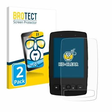 Front side of a product packaging with the brand logo BROTECT. Next to it is the device TwoNav Aventura 2 Plus shown with the 