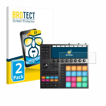 Front side of a product packaging with the brand logo BROTECT. Next to it is the device Native Instruments Maschine + shown wi