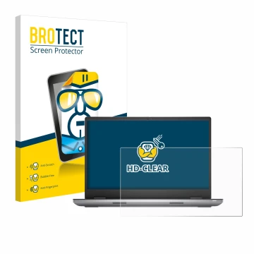 Front side of a product packaging with the brand logo BROTECT. Next to it is the device Dell Precision 7780 shown with the cor