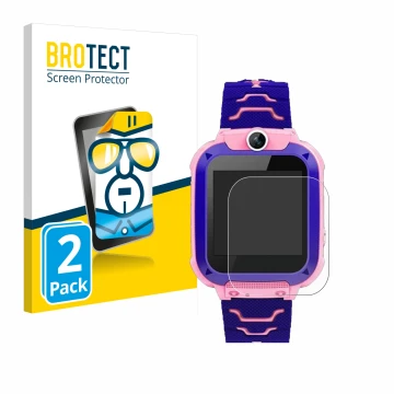 Front side of a product packaging with the brand logo BROTECT. Next to it is the device Bothergu Kids Smartwatch Q12 shown wit