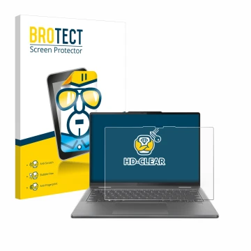 Front side of a product packaging with the brand logo BROTECT. Next to it is the device Lenovo Yoga 7 2-in-1 Gen 9 14