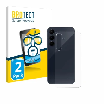 Front side of a product packaging with the brand logo BROTECT. Next to it is the device Samsung Galaxy A55 5G (Back) shown wit