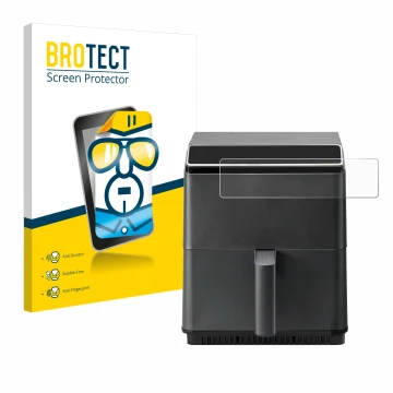 Front side of a product packaging with the brand logo BROTECT. Next to it is the device Cosori CAF-P583S shown with the corres