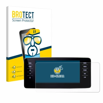 Front side of a product packaging with the brand logo BROTECT. Next to it is the device Skoda Kamiq 2021 shown with the corres