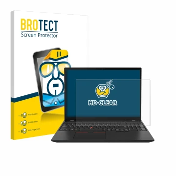 Front side of a product packaging with the brand logo BROTECT. Next to it is the device Lenovo ThinkPad P16s Gen 2 shown with 