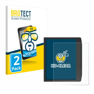 Front side of a product packaging with the brand logo BROTECT. Next to it is the device PocketBook Era Color shown with the co