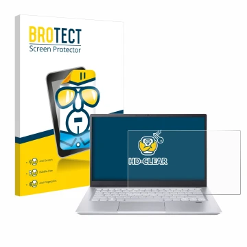 Front side of a product packaging with the brand logo BROTECT. Next to it is the device Acer Swift X 14 SFX14-72G Non-Touch sh