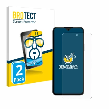 Front side of a product packaging with the brand logo BROTECT. Next to it is the device Honor 90 Smart shown with the correspo