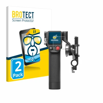 Front side of a product packaging with the brand logo BROTECT. Next to it is the device DJI Focus Pro- Grip shown with the cor