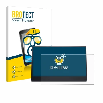 Front side of a product packaging with the brand logo BROTECT. Next to it is the device Dell P1424H shown with the correspondi