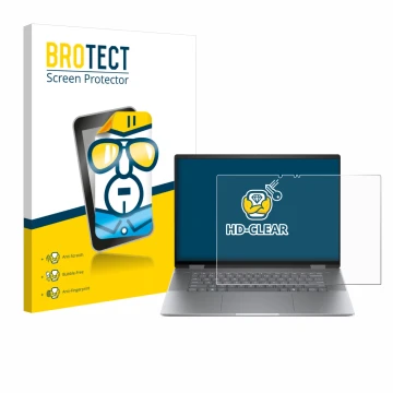 Front side of a product packaging with the brand logo BROTECT. Next to it is the device HP Envy x360 2-in-1 16 shown with the 