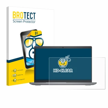 Front side of a product packaging with the brand logo BROTECT. Next to it is the device Dell Latitude 5550 Laptop shown with t