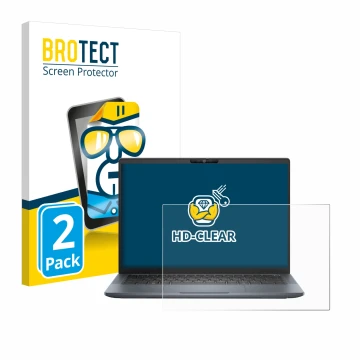 Front side of a product packaging with the brand logo BROTECT. Next to it is the device Dell Latitude 7350 Laptop shown with t