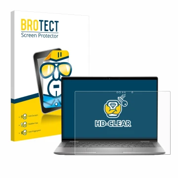 Front side of a product packaging with the brand logo BROTECT. Next to it is the device Dell Latitude 7450 2-in-1 shown with t