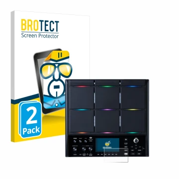 Front side of a product packaging with the brand logo BROTECT. Next to it is the device Roland SPD-SX PRO shown with the corre