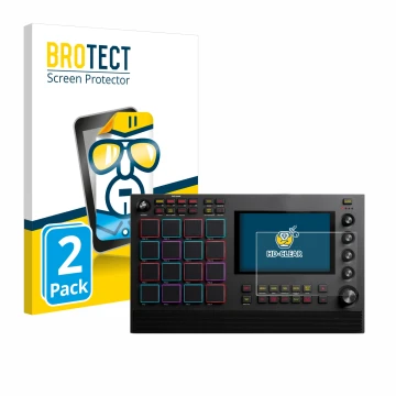 Front side of a product packaging with the brand logo BROTECT. Next to it is the device Akai MPC Live II shown with the corres