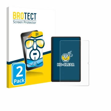 Front side of a product packaging with the brand logo BROTECT. Next to it is the device Blackview Tab 16 Pro shown with the co