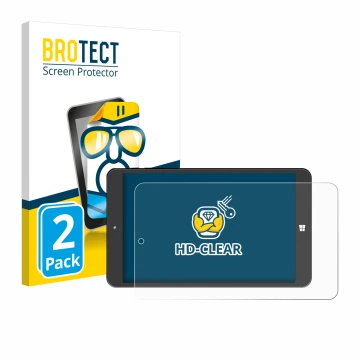 Front side of a product packaging with the brand logo BROTECT. Next to it is the device SZTPS Tablet 8