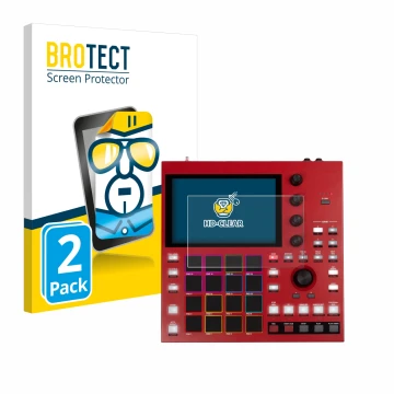 Front side of a product packaging with the brand logo BROTECT. Next to it is the device Akai MPC One+ shown with the correspon