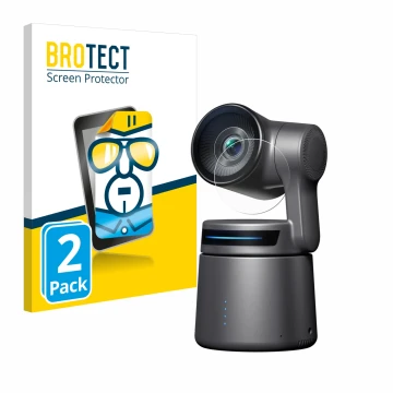 Front side of a product packaging with the brand logo BROTECT. Next to it is the device OBSBOT Tail Air shown with the corresp