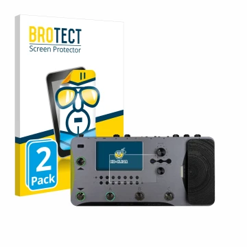 Front side of a product packaging with the brand logo BROTECT. Next to it is the device Mooer GE1000 shown with the correspond