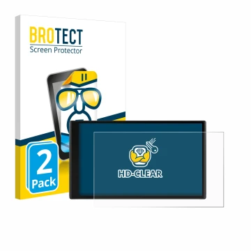 Front side of a product packaging with the brand logo BROTECT. Next to it is the device Garmin CamperVan shown with the corres