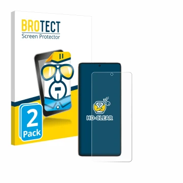 Front side of a product packaging with the brand logo BROTECT. Next to it is the device Xiaomi Poco F6 shown with the correspo