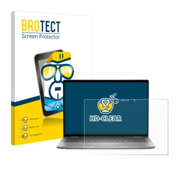 Front side of a product packaging with the brand logo BROTECT. Next to it is the device Dell Latitude 7350 2-in-1 shown with t