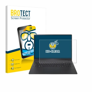 Front side of a product packaging with the brand logo BROTECT. Next to it is the device LG gram Pro 16 2024 shown with the cor