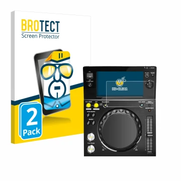 Front side of a product packaging with the brand logo BROTECT. Next to it is the device Pioneer XDJ -700 shown with the corres