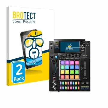 Front side of a product packaging with the brand logo BROTECT. Next to it is the device Pioneer DJS -1000 shown with the corre