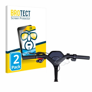 Front side of a product packaging with the brand logo BROTECT. Next to it is the device Segway Ninebot P65D shown with the cor
