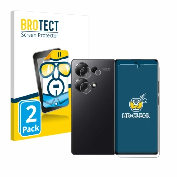 Front side of a product packaging with the brand logo BROTECT. Next to it is the device Xiaomi Redmi Note 13 Pro 4G (Front+Cam
